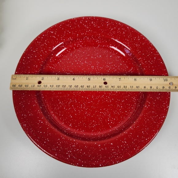 VTG Red & White Speckled Enamelware Plate 10"- Set of 4- Metal Stackable Plates - Picture 5 of 6